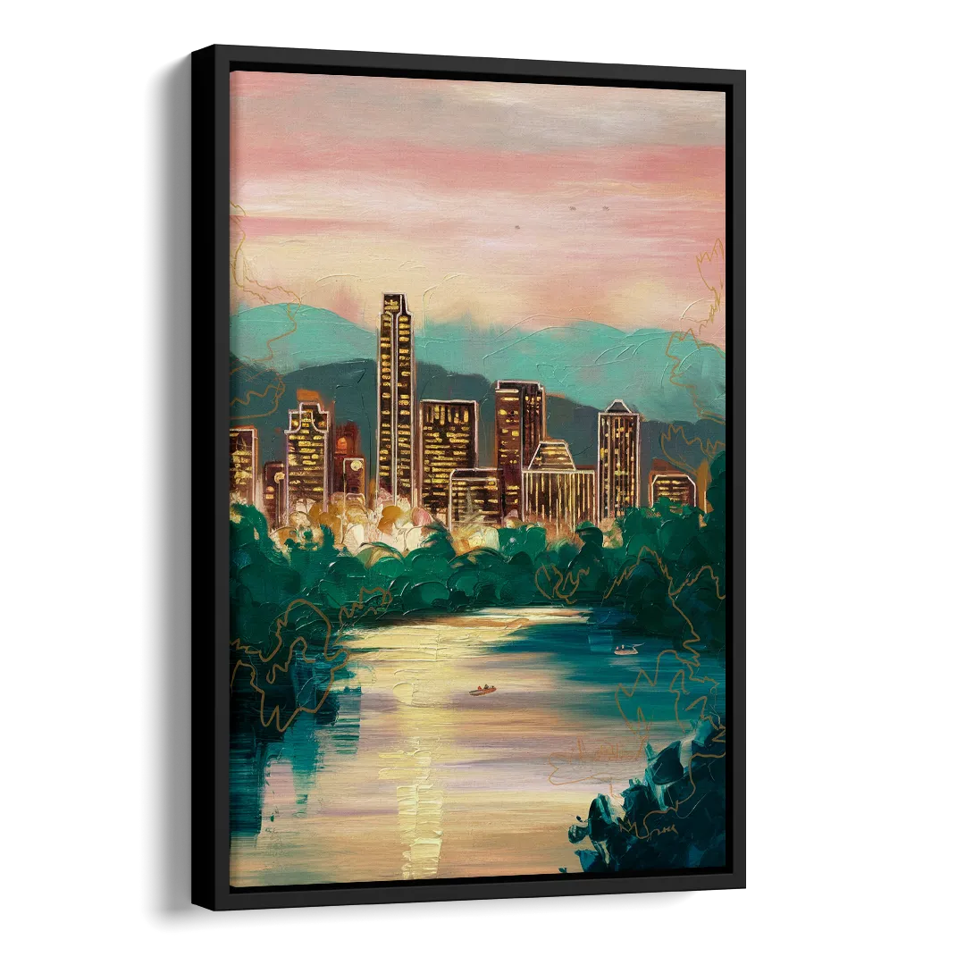 Austin Westlake Hills View Side - Black Canvas Wall Art