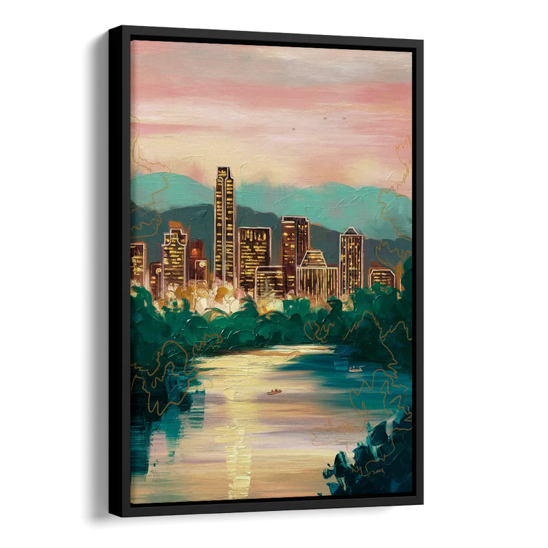 Austin Westlake Hills View Side - Black Canvas Wall Art