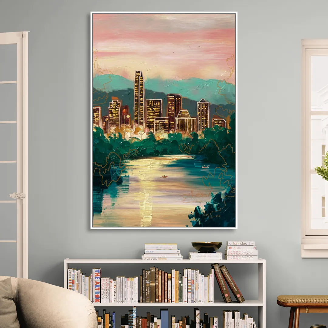 Austin Westlake Hills View Sitting Room - White Canvas Wall Art