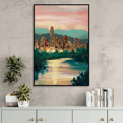 Austin Westlake Hills View Sitting Room - Black Canvas Wall Art