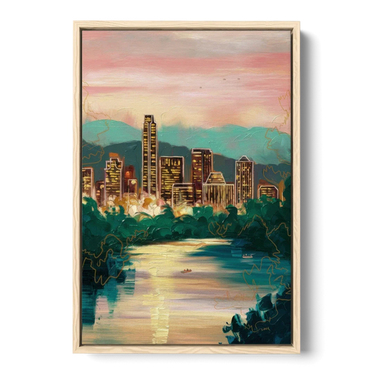 Austin Westlake Hills View - Oak Framed Canvas Wall Art - Front