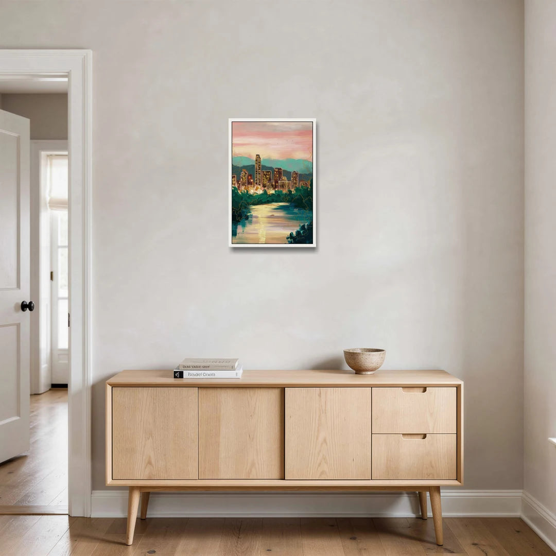 Austin Westlake Hills View - White Framed Canvas Wall Art - Coffee Table - 16x24