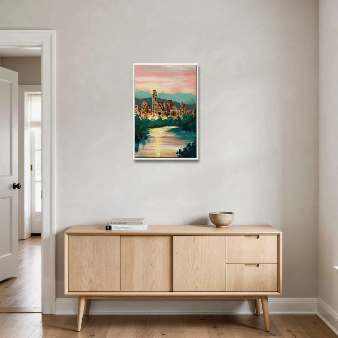 Austin Westlake Hills View - White Framed Canvas Wall Art - Coffee Table - 20x30