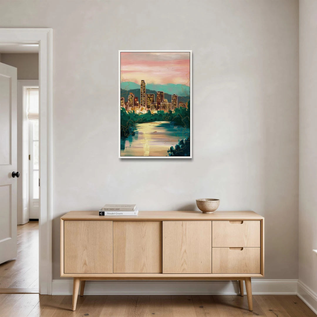 Austin Westlake Hills View - White Framed Canvas Wall Art - Coffee Table - 24x36
