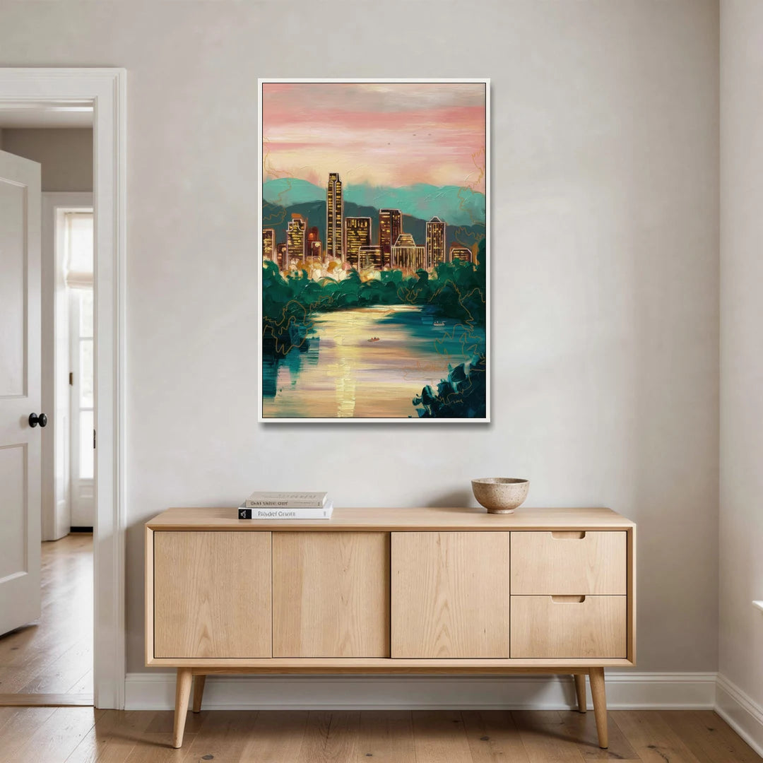 Austin Westlake Hills View - White Framed Canvas Wall Art - Coffee Table - 32x48