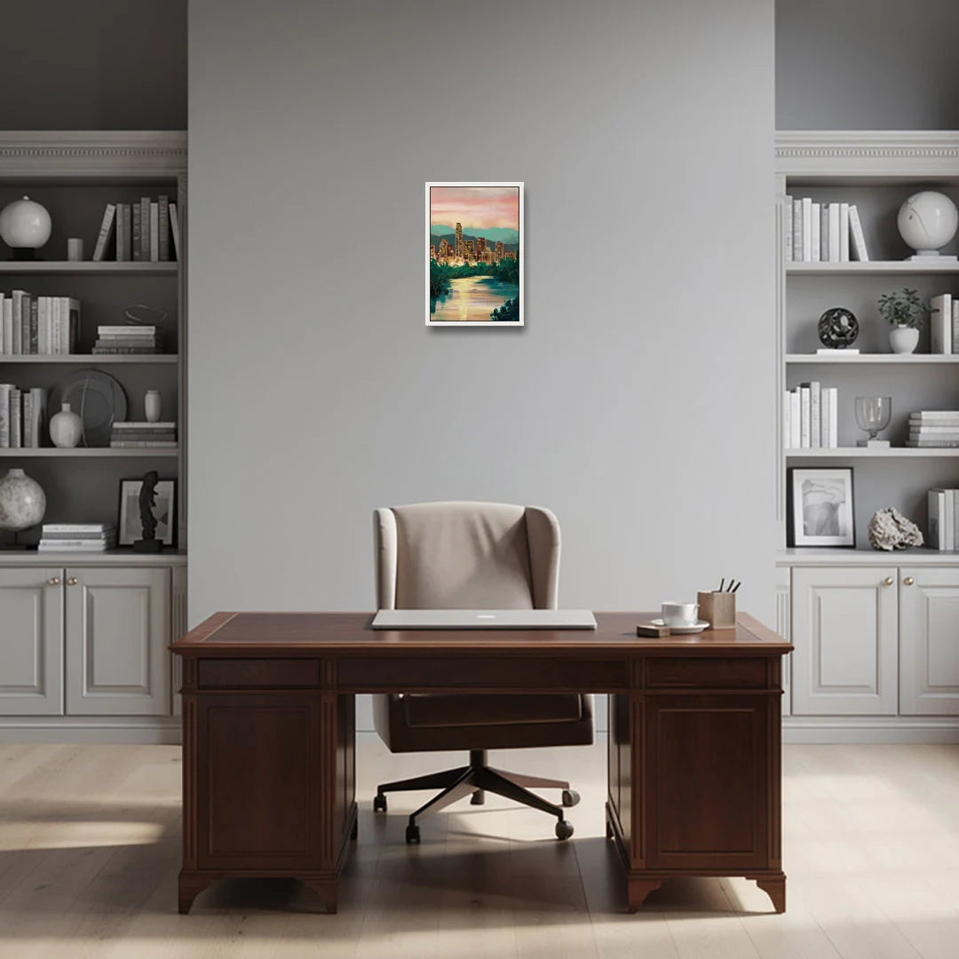 Austin Westlake Hills View - White Framed Canvas Wall Art - Office - 12x18