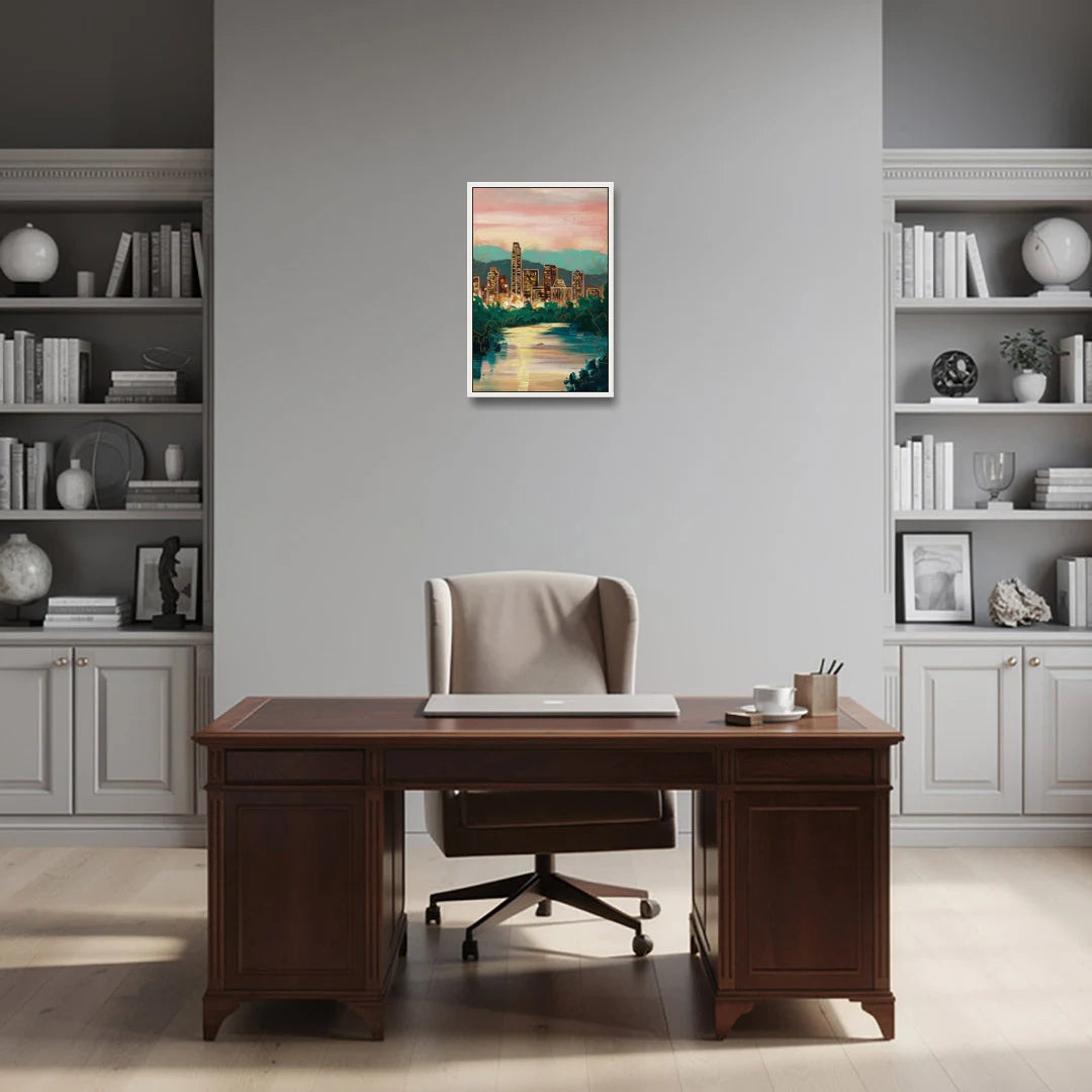 Austin Westlake Hills View - White Framed Canvas Wall Art - Office - 16x24