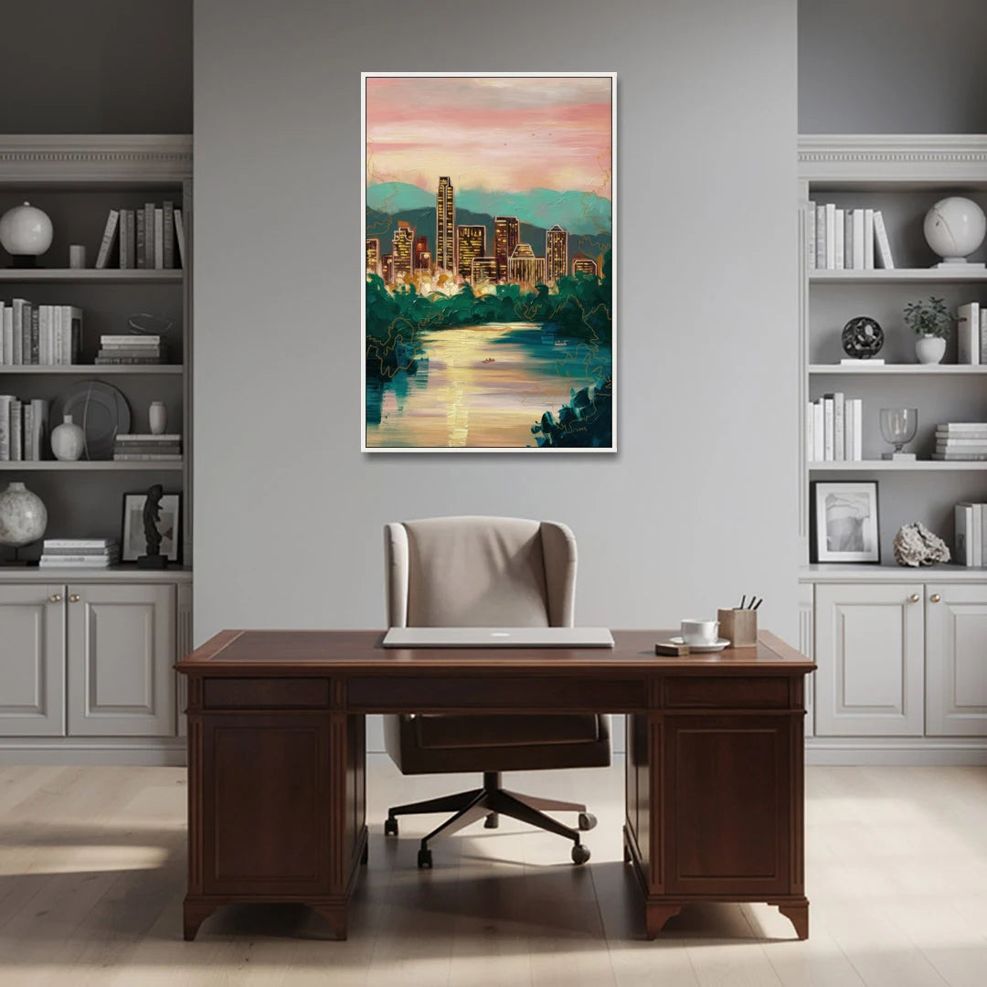 Austin Westlake Hills View - White Framed Canvas Wall Art - Office - 32x48