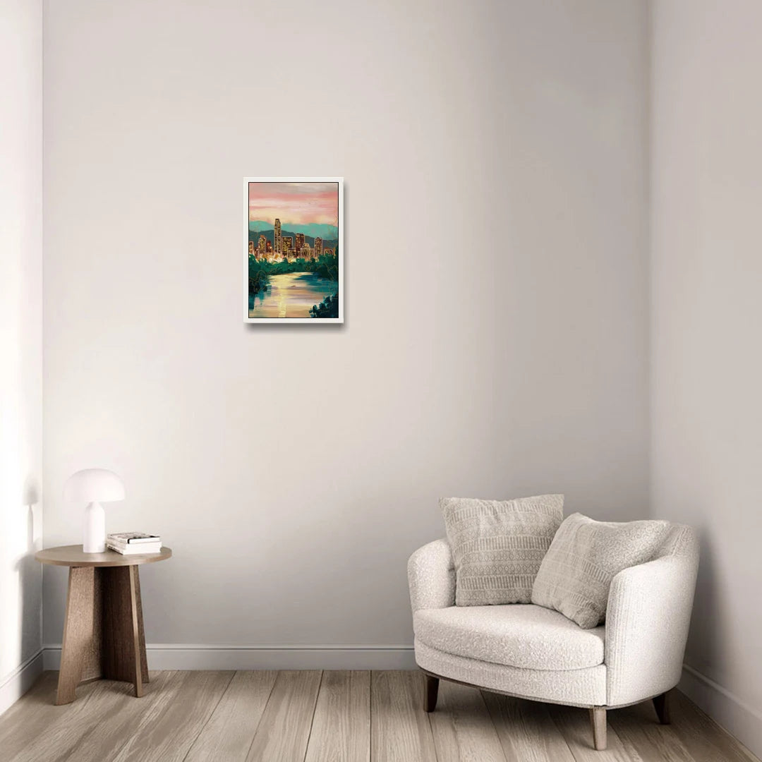 Austin Westlake Hills View - White Framed Canvas Wall Art - Sofa - 12x18