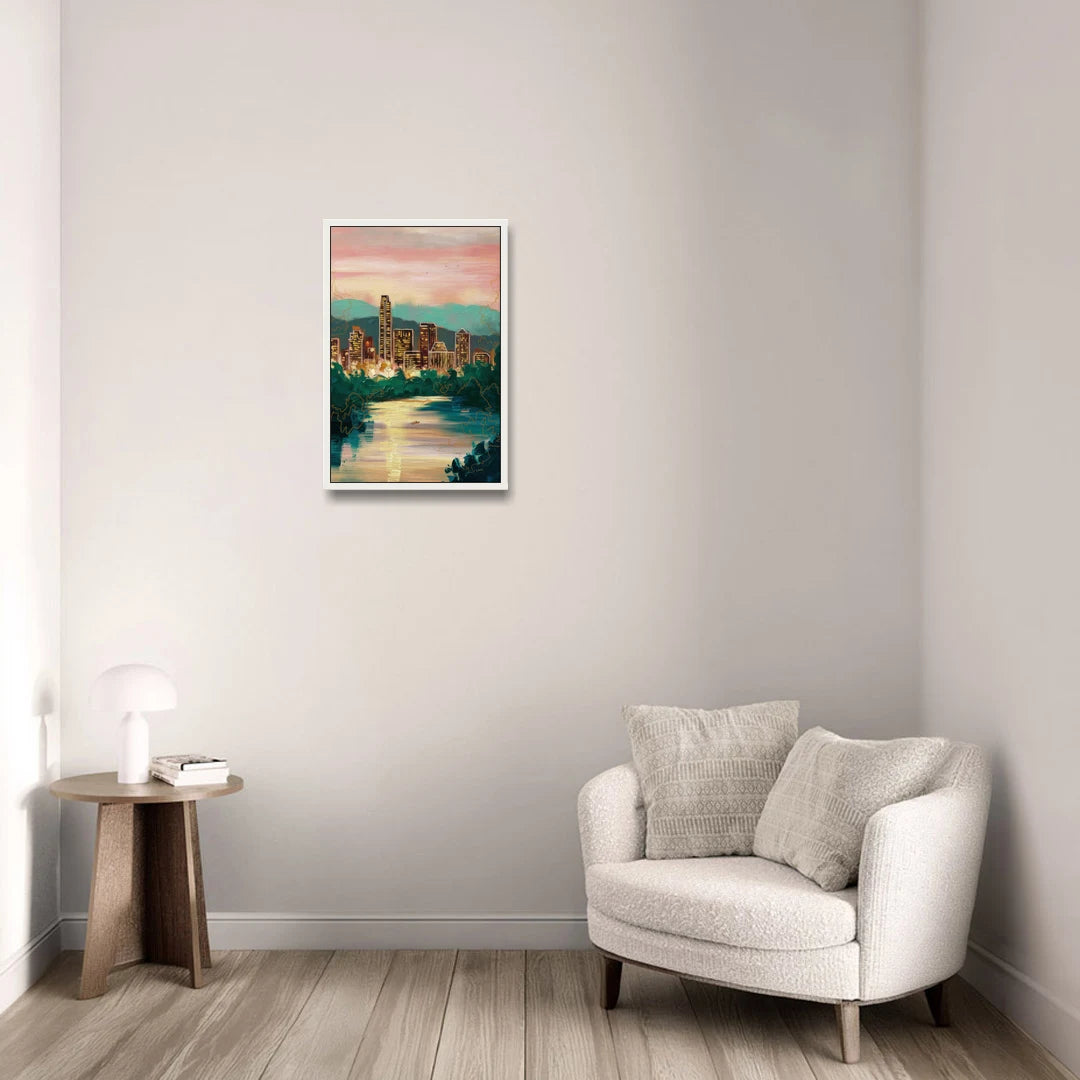 Austin Westlake Hills View - White Framed Canvas Wall Art - Sofa - 16x24