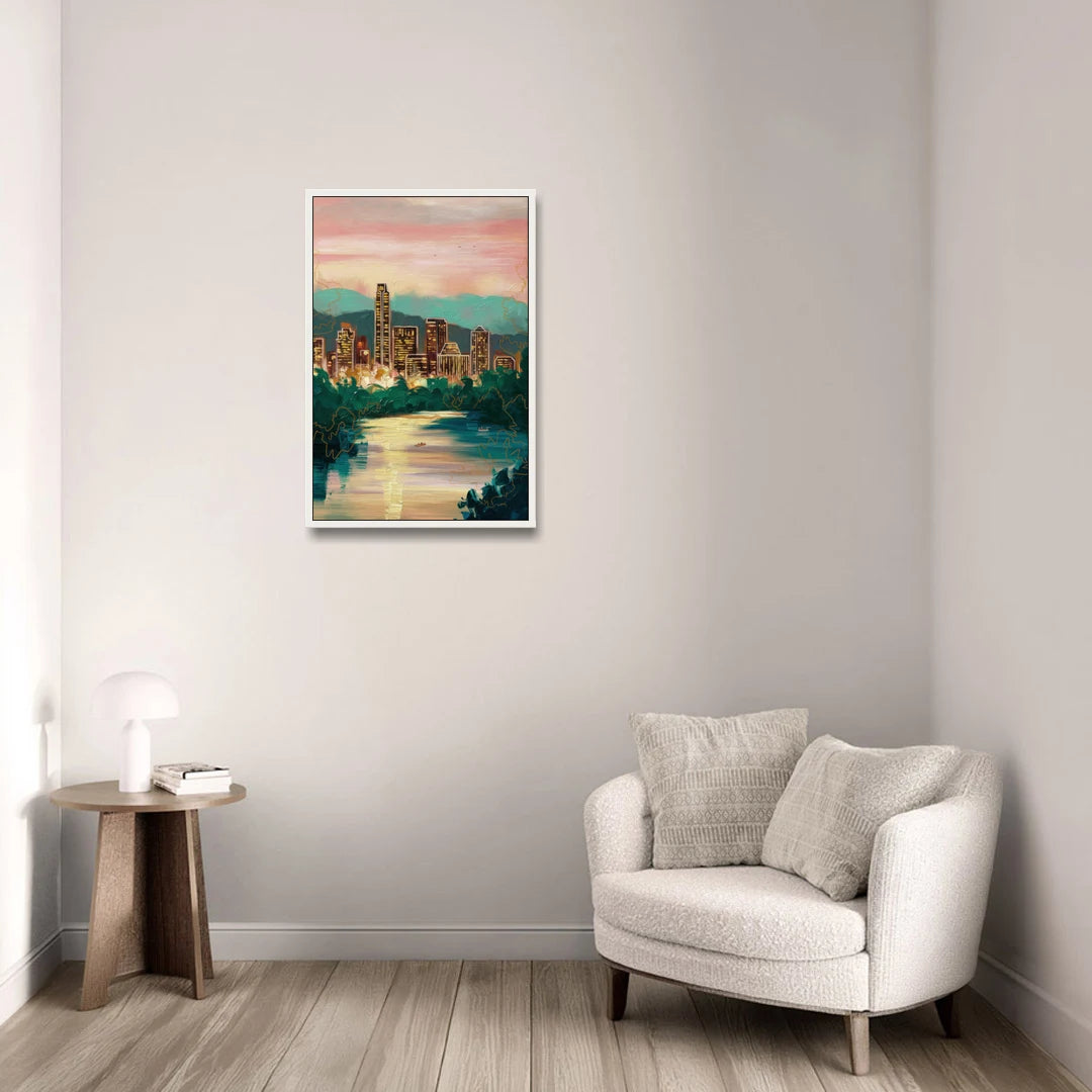 Austin Westlake Hills View - White Framed Canvas Wall Art - Sofa - 20x30