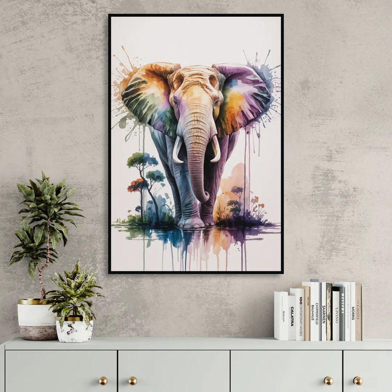 Authentic Elephant Homeland Living Room - Black Canvas Wall Art