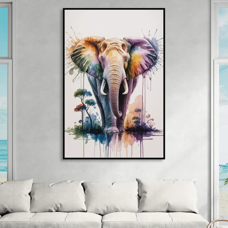 Authentic Elephant Homeland Sitting Room - Black Canvas Wall Art