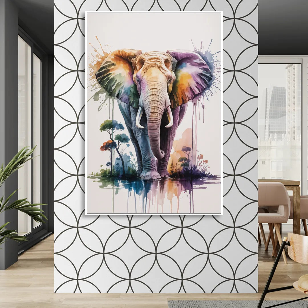 Authentic Elephant Homeland Sitting Room - White Canvas Wall Art
