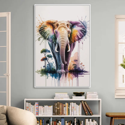 Authentic Elephant Homeland Living Room - White Canvas Wall Art