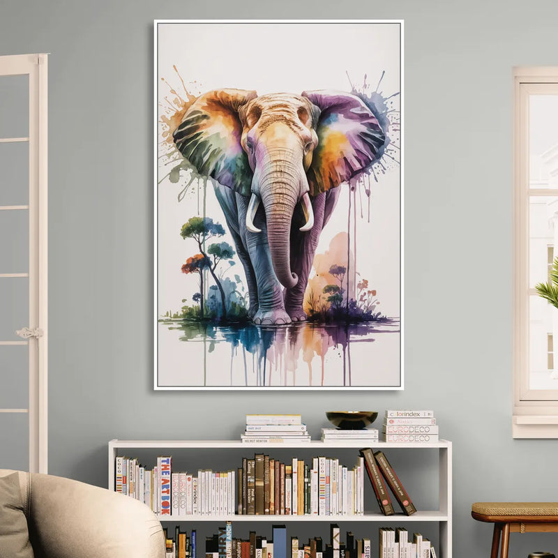 Authentic Elephant Homeland Living Room - White Canvas Wall Art