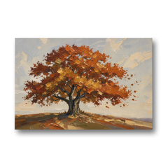 Autumn Tree Painting with Windblown Oak Leaves - Canvas Wall Art - Front