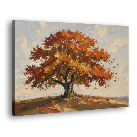 Autumn Tree Painting with Windblown Oak Leaves - Canvas Wall Art - Side