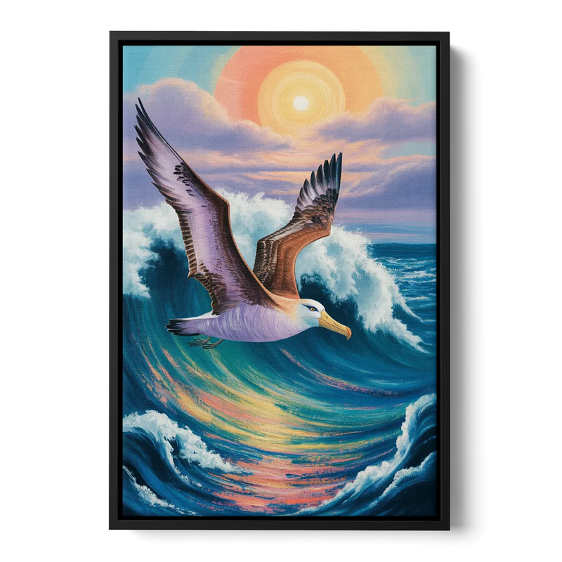 Awe-Inspiring Albatross Ascend Front - Black Canvas Wall Art