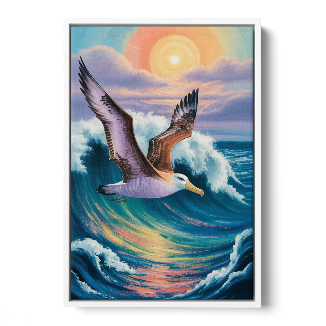 Awe-Inspiring Albatross Ascend - White Frame Canvas