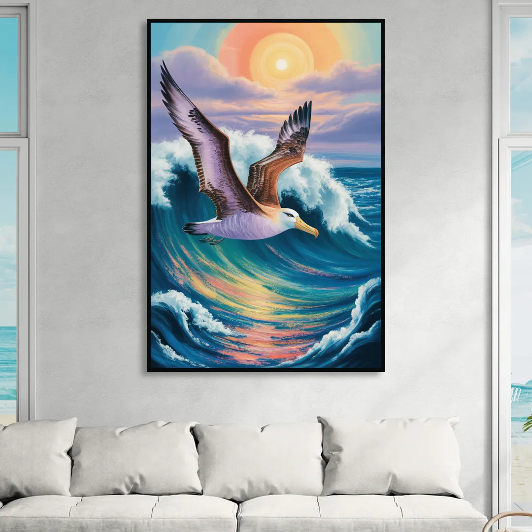 Awe-Inspiring Albatross Ascend Living Room - Black Canvas Wall Art
