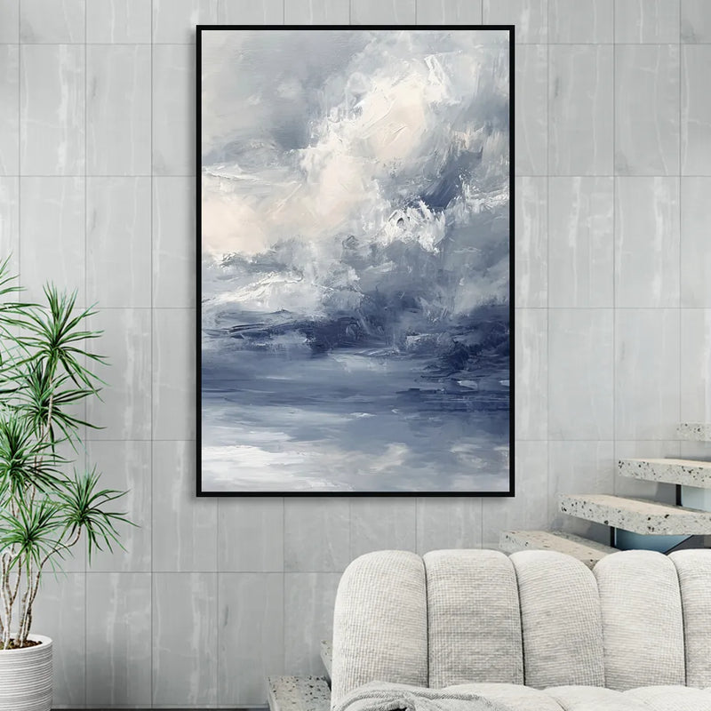 Azure Veil II Sitting Room - Black Canvas Wall Art