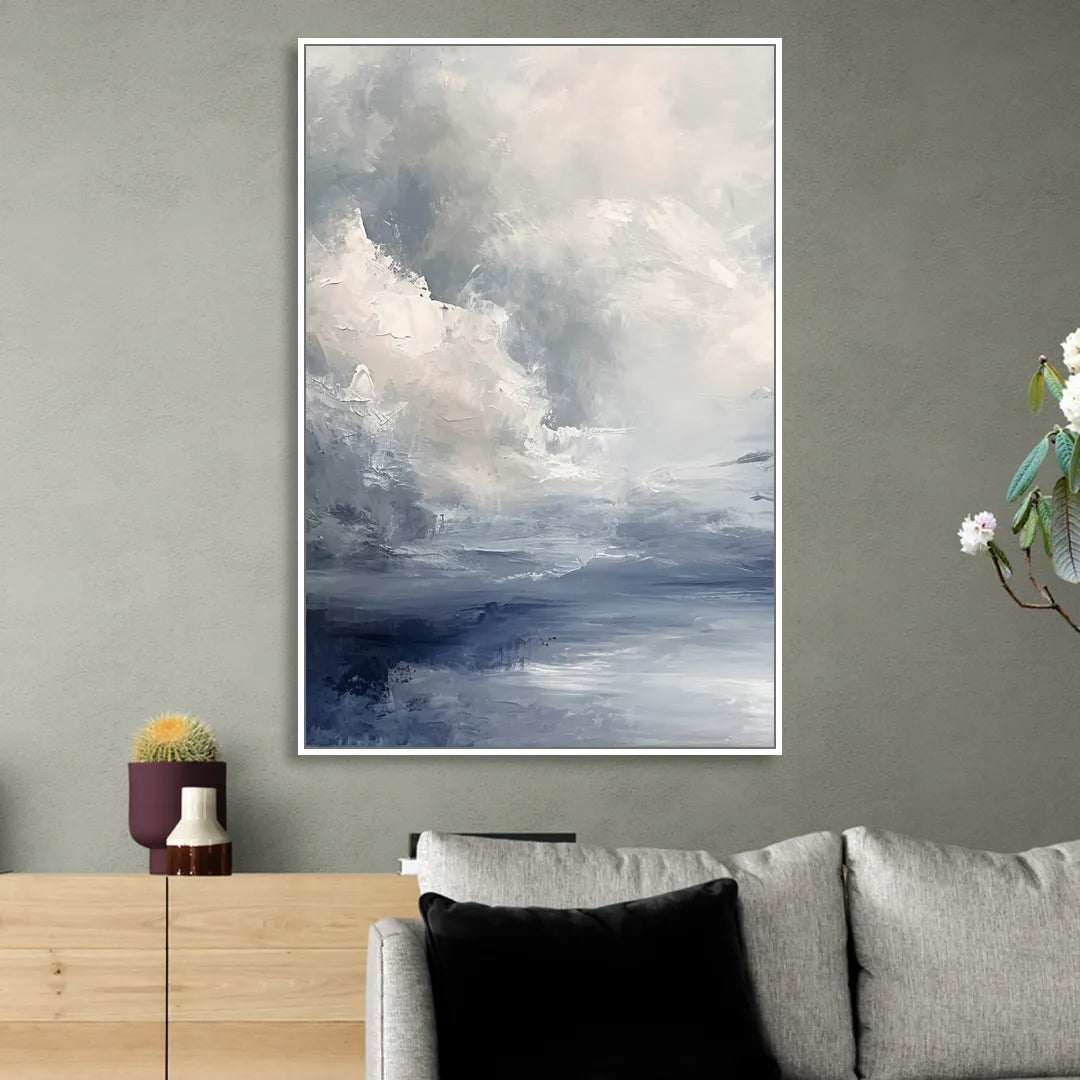 Azure Veil I Sitting Room - White Canvas Wall Art