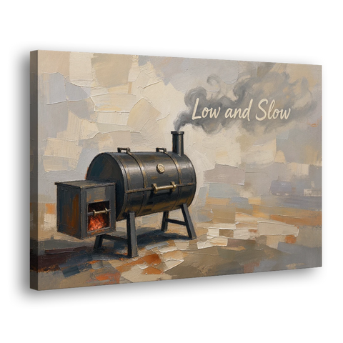 BBQ Decor Low and Slow Offset Smoker - Canvas Wall Art - Side