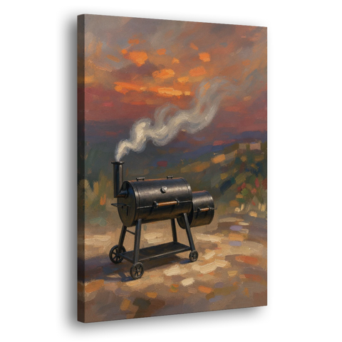 BBQ Painting Smoker Puffing at Dusk - Canvas Wall Art - Side