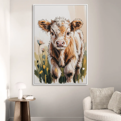 Baby Highland Calf Living Room - White Canvas Wall Art