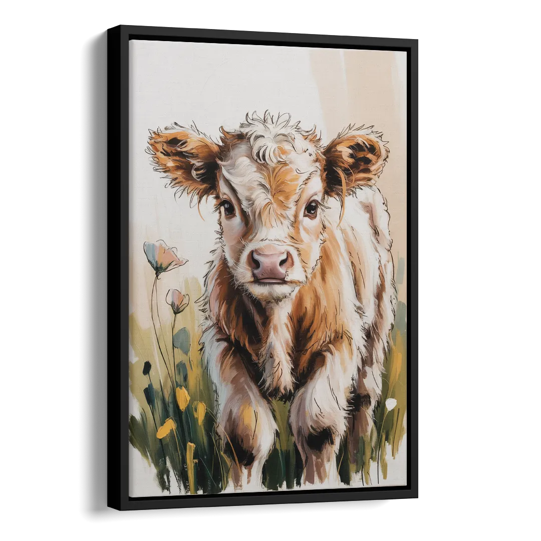 Baby Highland Calf Side - Black Canvas Wall Art