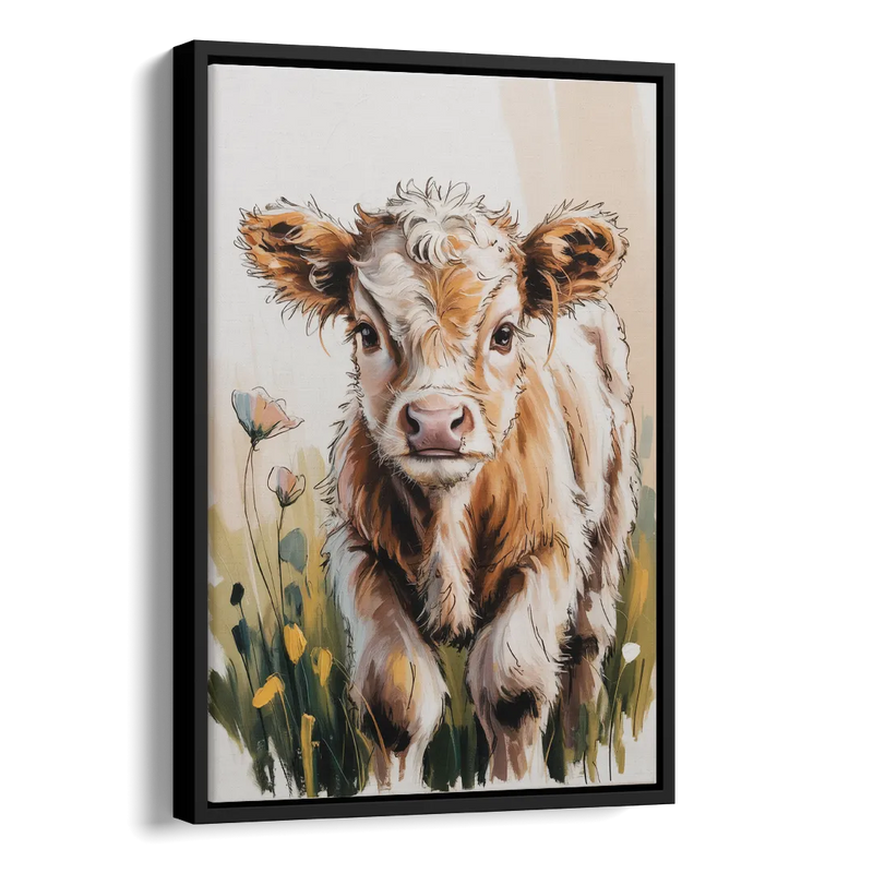 Baby Highland Calf Side - Black Canvas Wall Art