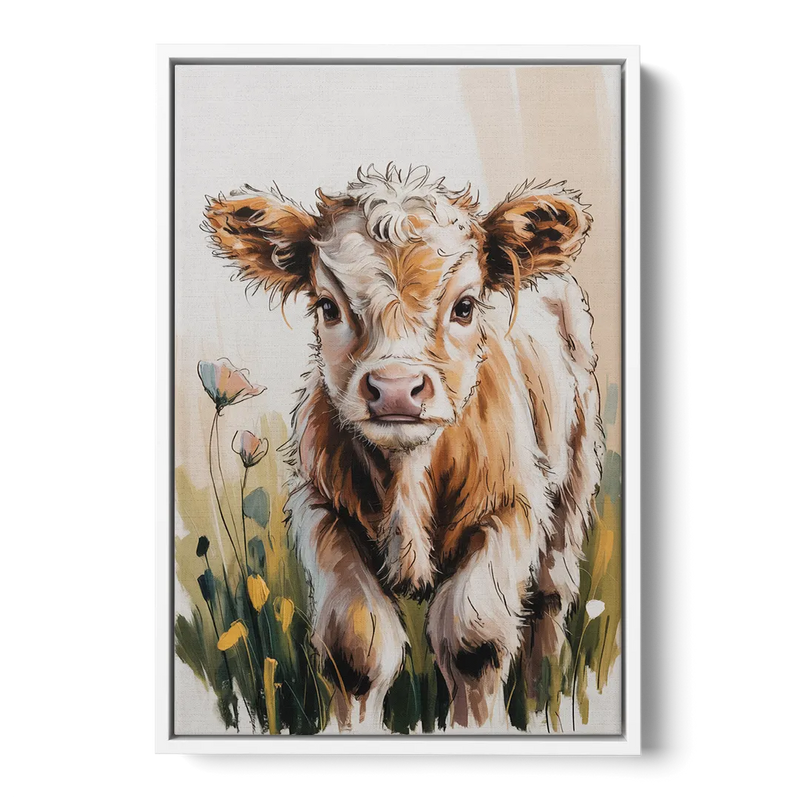 Baby Highland Calf Front - White Canvas Wall Art