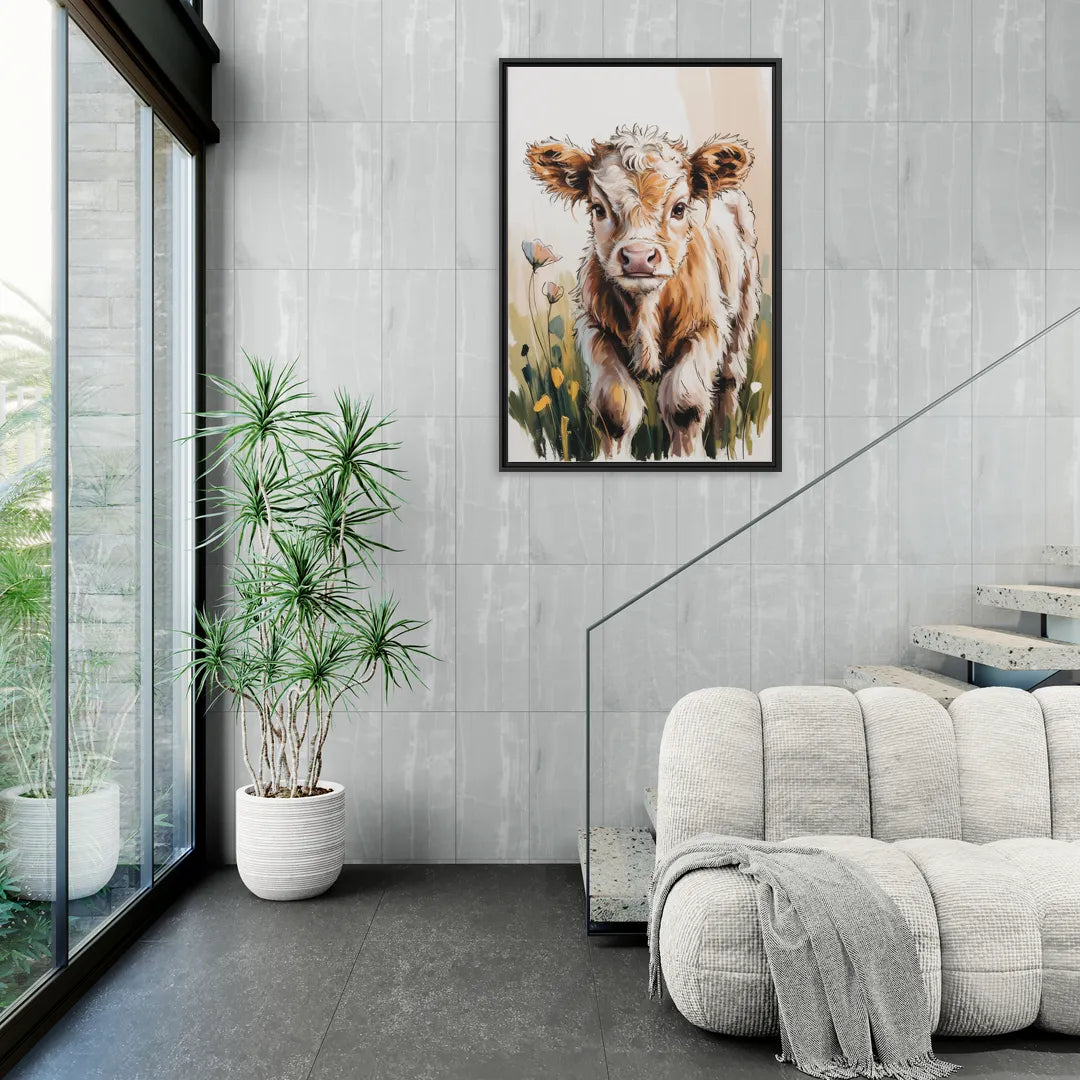 Baby Highland Calf - Living Room Black Frame Canvas