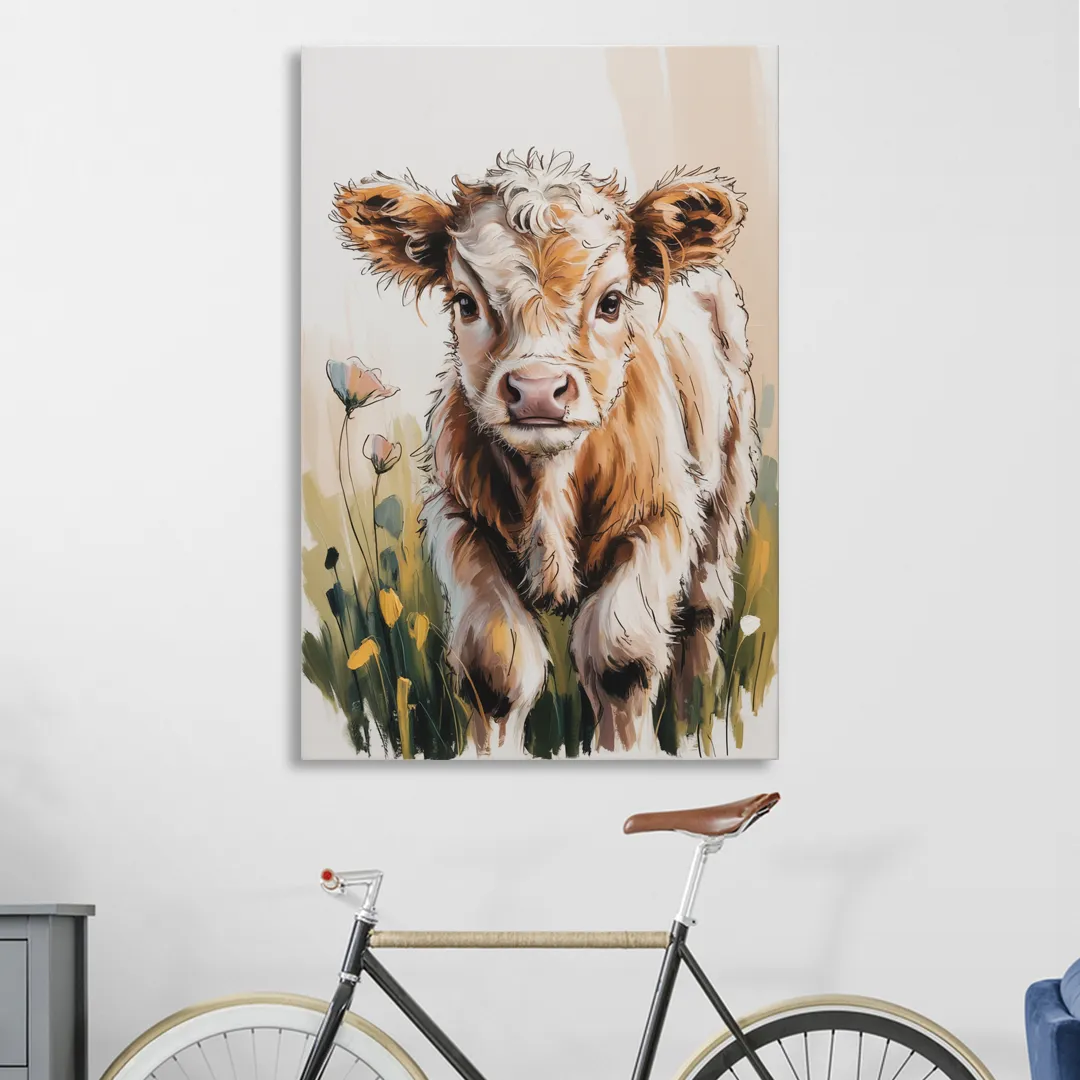Baby Highland Calf Sitting Room - Canvas Wall Art