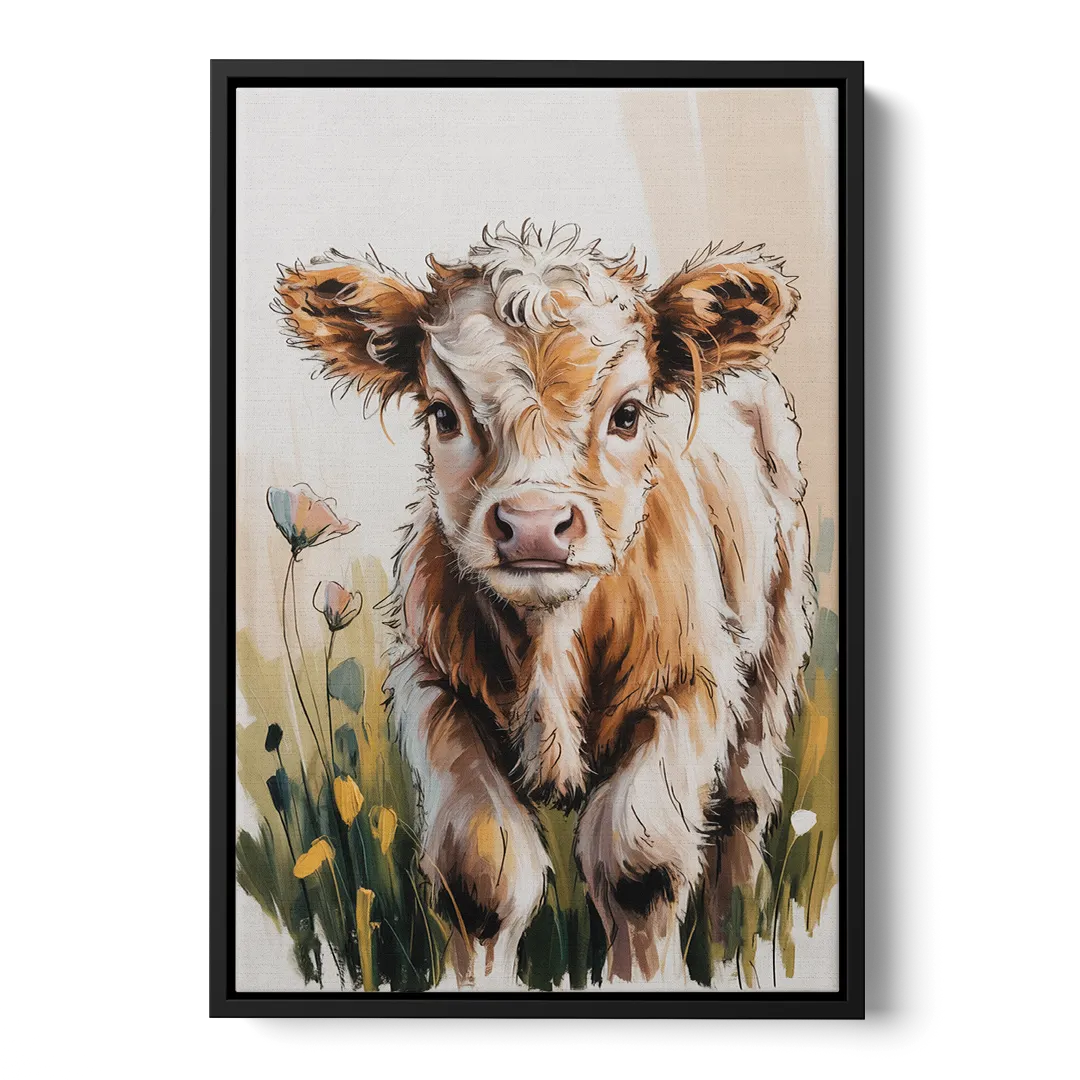 Baby Highland Calf Front - Black Canvas Wall Art