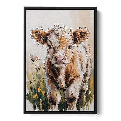 Baby Highland Calf Front - Black Canvas Wall Art