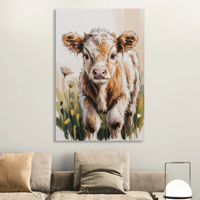 Baby Highland Calf Living Room - Canvas Wall Art