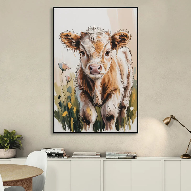 Baby Highland Calf Living Room - Black Canvas Wall Art