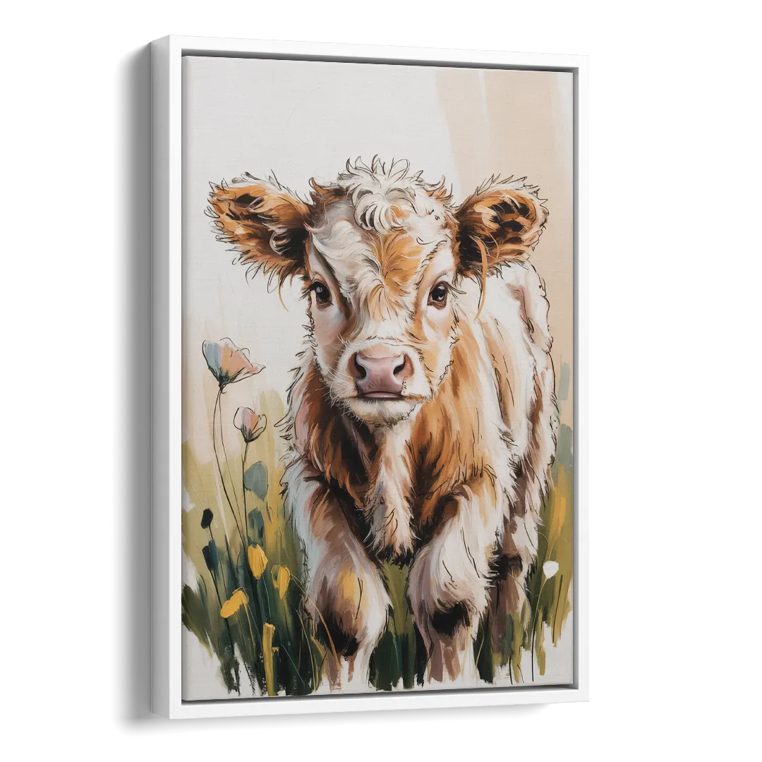 Baby Highland Calf Side - White Canvas Wall Art