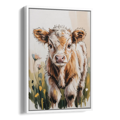 Baby Highland Calf Side - White Canvas Wall Art
