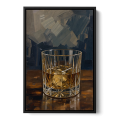 Bachelor Pad Wall Art Whiskey on the Rocks - Black Framed Canvas Wall Art - Front