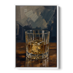 Bachelor Pad Wall Art Whiskey on the Rocks - White Framed Canvas Wall Art - Front