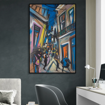 Bairro Alto Vibes Living Room - Black Canvas Wall Art