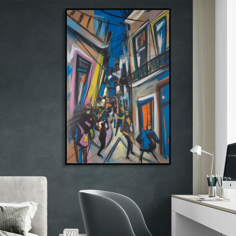 Bairro Alto Vibes Living Room - Black Canvas Wall Art