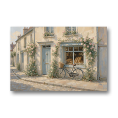 Bakery Painting with Roses and Vintage Bicycle - Canvas Wall Art - Front