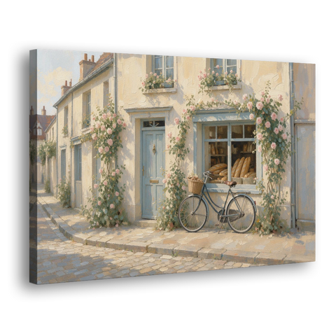 Bakery Painting with Roses and Vintage Bicycle - Canvas Wall Art - Side