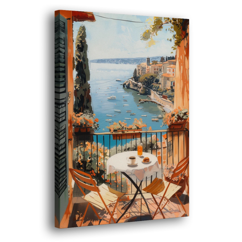 Balcony Painting Over an Italian Bay - Canvas Wall Art - Side