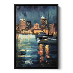 Baltimore Harbor Nightscape - Black Framed Canvas Wall Art - Front