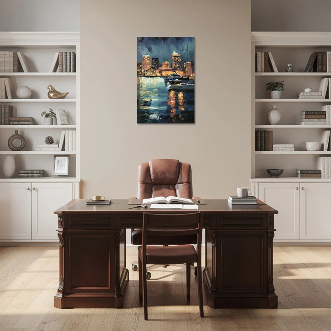 Baltimore Harbor Nightscape - Canvas Wall Art - Office - 24x36